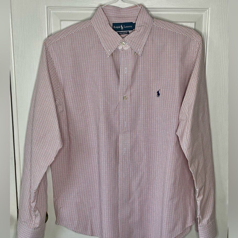 Ralph Lauren orange and blue check Custom‎ Fit Button Down Dress Shirt - L